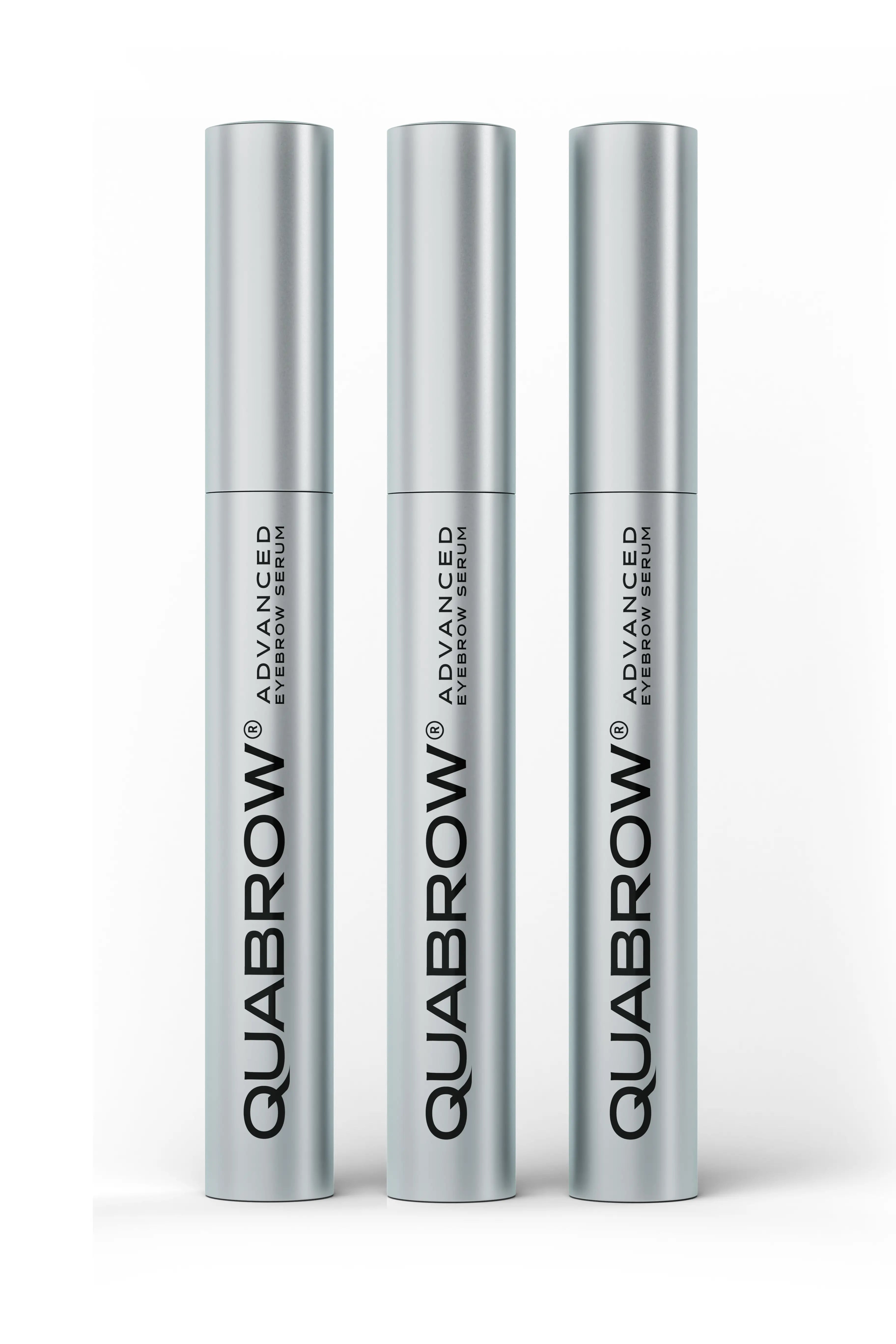 QUABROW Trio de sérums avancés pour sourcils, présenté dans un emballage de marque avec un tube ouvert