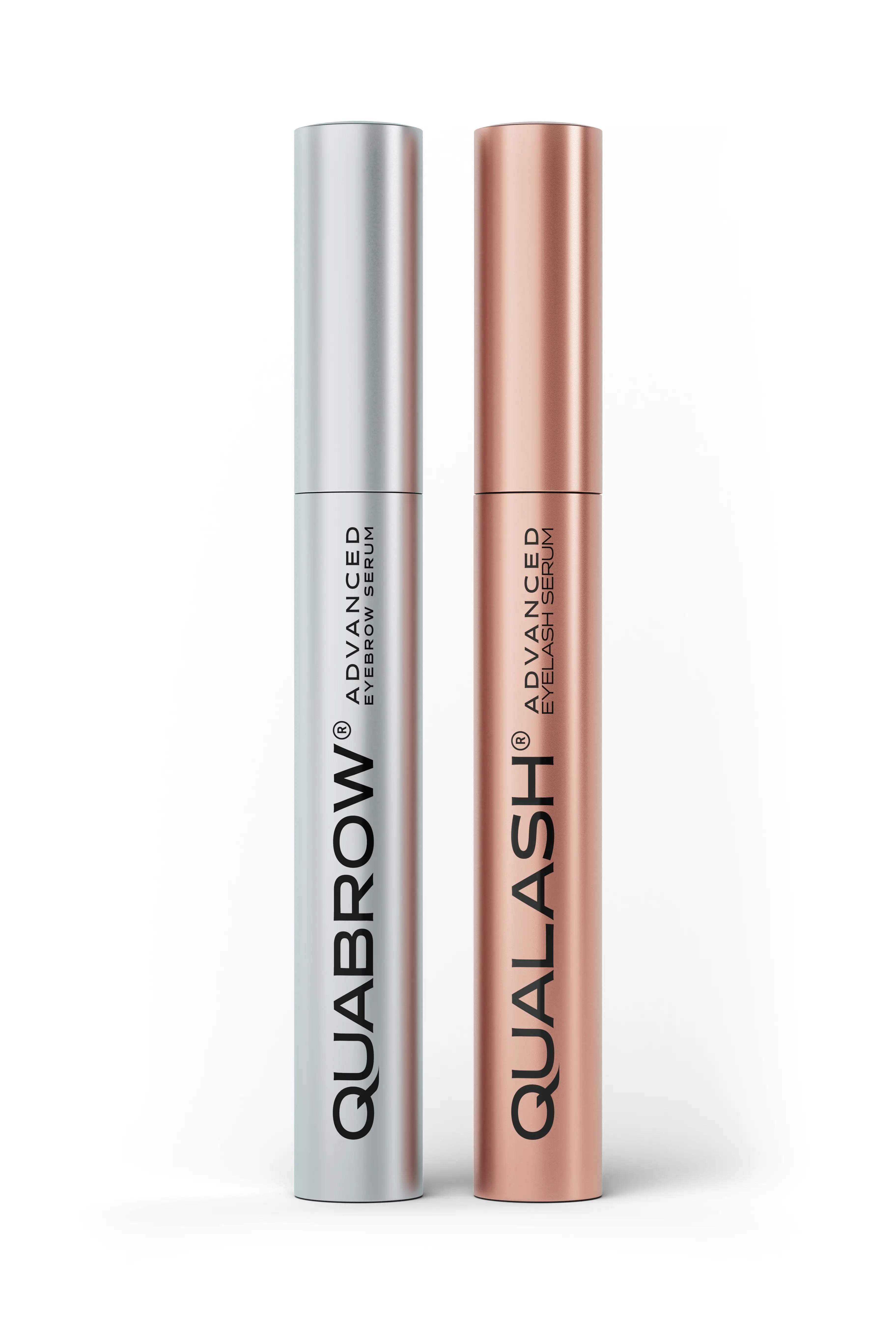 Coffret duo de sérums avancés QUALASH® et QUABROW® – soin 2-en-1 des sourcils et des cils, emballage or rose et argent